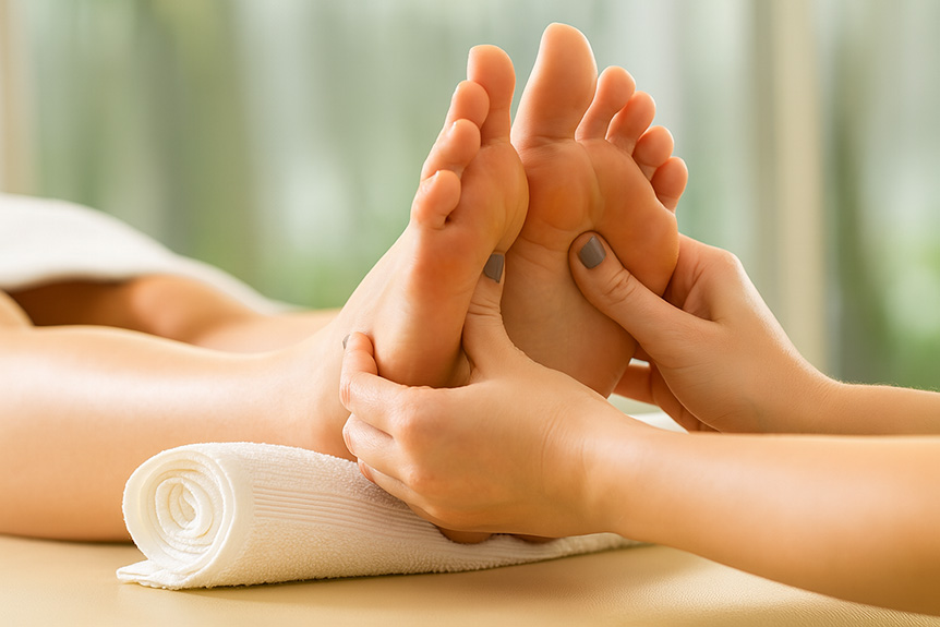 Therapist giving a relaxing foot massage