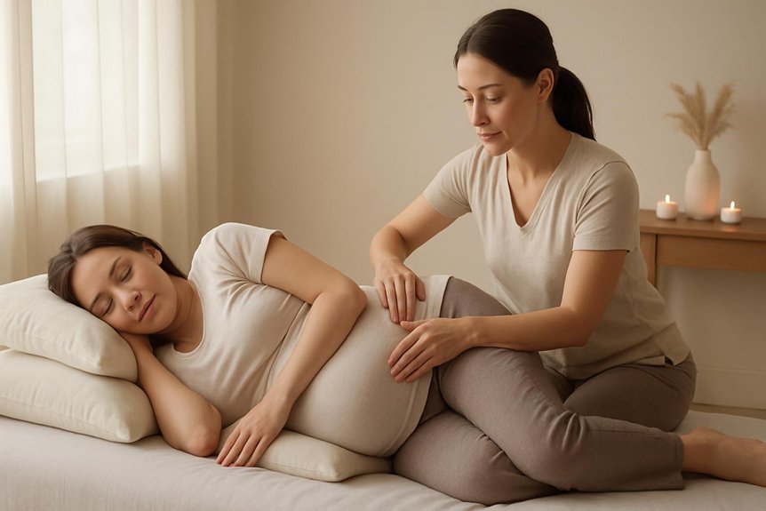 prenatal positioning with supportive bolsters