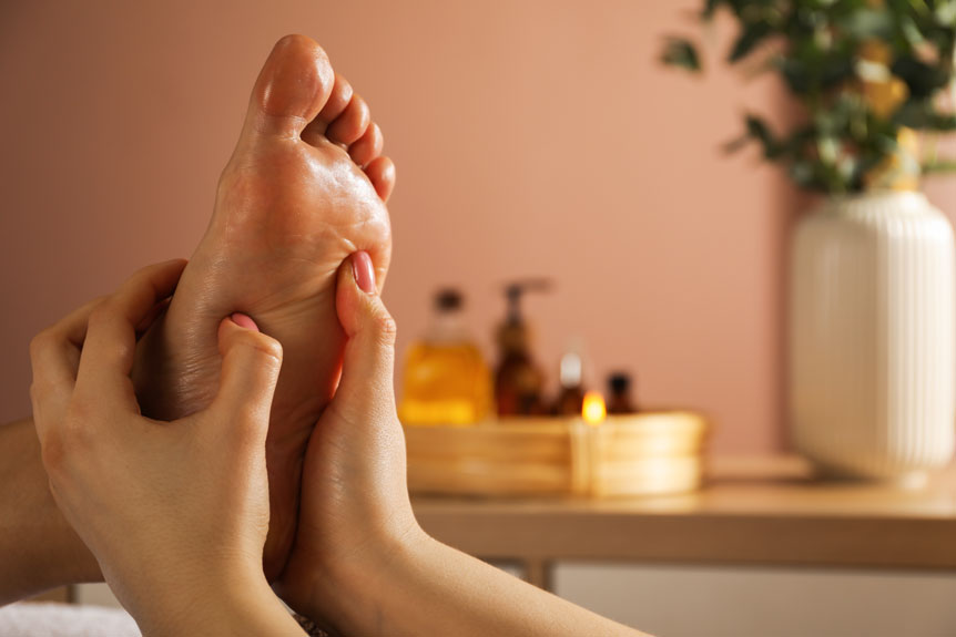 Relaxing foot reflexology therapy